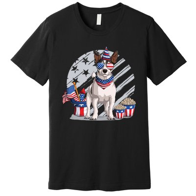 Jack Russell Terrier Dog 4th Of July Sunglasses Usa Flag Fireworks Premium T-Shirt