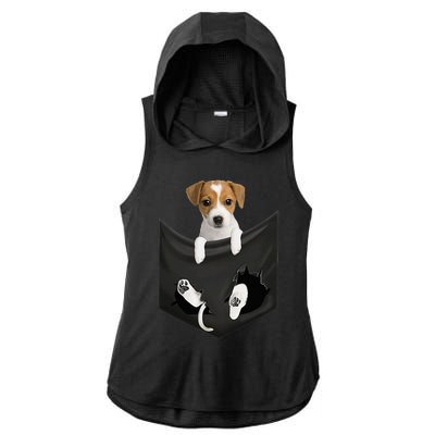 Jack Russell Terrier Dog In Pocket Ladies PosiCharge Tri-Blend Wicking Draft Hoodie Tank