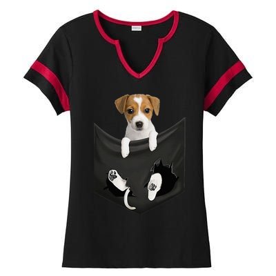 Jack Russell Terrier Dog In Pocket Ladies Halftime Notch Neck Tee