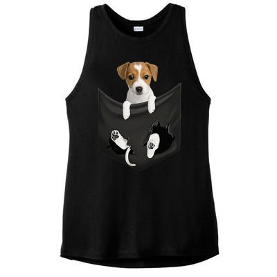 Jack Russell Terrier Dog In Pocket Ladies PosiCharge Tri-Blend Wicking Tank