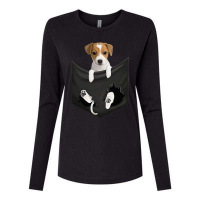 Jack Russell Terrier Dog In Pocket Womens Cotton Relaxed Long Sleeve T-Shirt