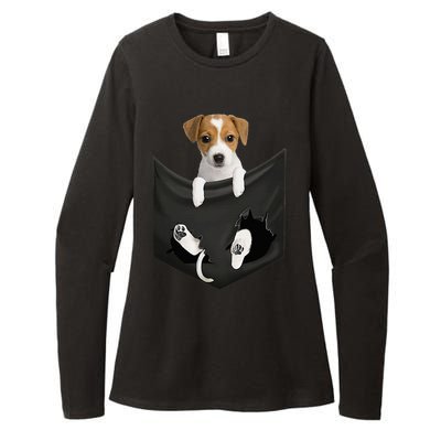 Jack Russell Terrier Dog In Pocket Womens CVC Long Sleeve Shirt