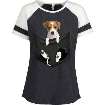 Jack Russell Terrier Dog In Pocket Enza Ladies Jersey Colorblock Tee