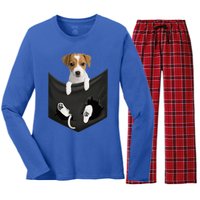 Jack Russell Terrier Dog In Pocket Women's Long Sleeve Flannel Pajama Set 