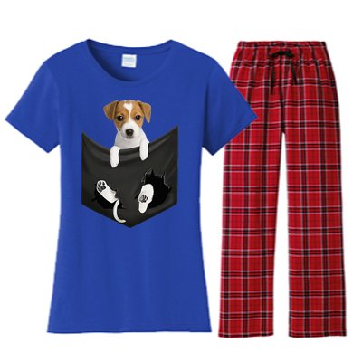 Jack Russell Terrier Dog In Pocket Women's Flannel Pajama Set