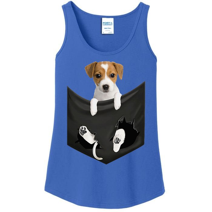 Jack Russell Terrier Dog In Pocket Ladies Essential Tank