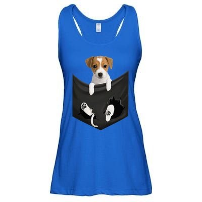 Jack Russell Terrier Dog In Pocket Ladies Essential Flowy Tank