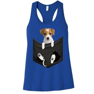 Jack Russell Terrier Dog In Pocket Women's Racerback Tank