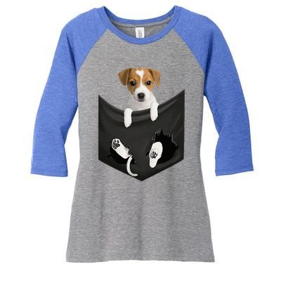 Jack Russell Terrier Dog In Pocket Women's Tri-Blend 3/4-Sleeve Raglan Shirt