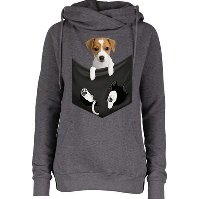 Jack Russell Terrier Dog In Pocket Womens Funnel Neck Pullover Hood