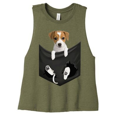 Jack Russell Terrier Dog In Pocket Women's Racerback Cropped Tank