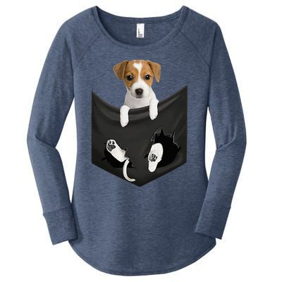 Jack Russell Terrier Dog In Pocket Women's Perfect Tri Tunic Long Sleeve Shirt