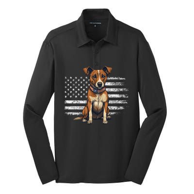 Jack Russell Terrier Dad Mom Dog Lover Usa Flag 4th Of July Gift Silk Touch Performance Long Sleeve Polo