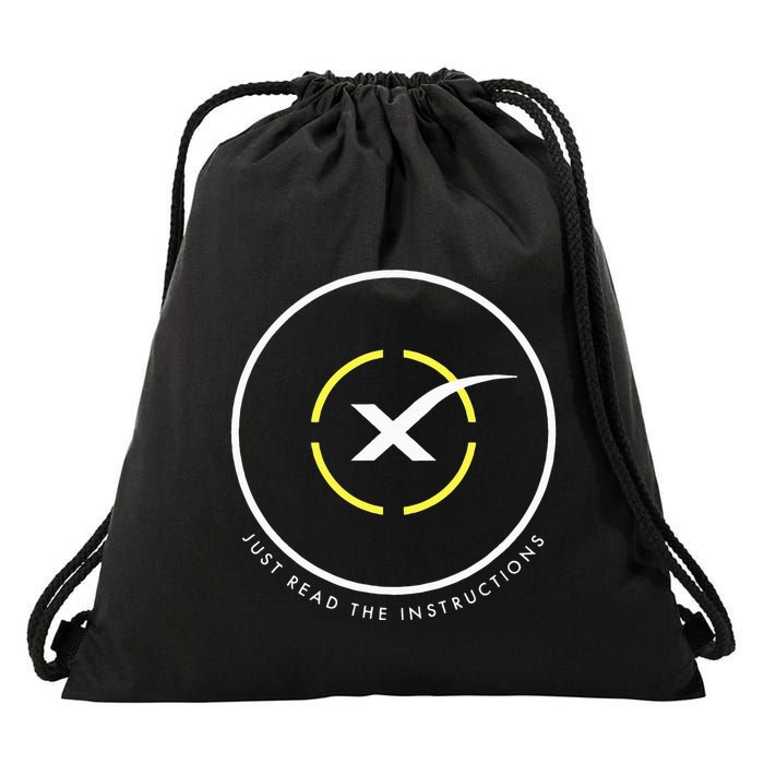 Just Read The Instructions Space Drone Ship With White X Drawstring Bag