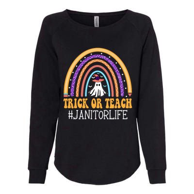 Janitor Rainbow Trick Or Teach Funny Ghost Halloween Gift Womens California Wash Sweatshirt