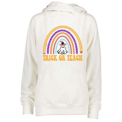 Janitor Rainbow Trick Or Teach Funny Ghost Halloween Gift Womens Funnel Neck Pullover Hood