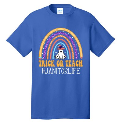 Janitor Rainbow Trick Or Teach Funny Ghost Halloween Gift Tall T-Shirt