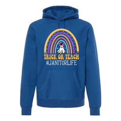 Janitor Rainbow Trick Or Teach Funny Ghost Halloween Gift Premium Hoodie