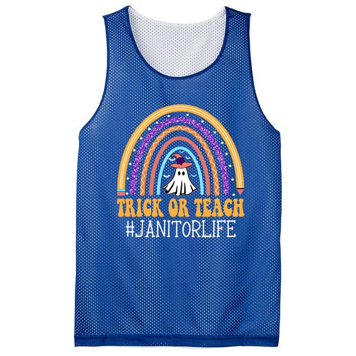 Janitor Rainbow Trick Or Teach Funny Ghost Halloween Gift Mesh Reversible Basketball Jersey Tank