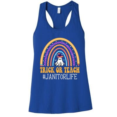 Janitor Rainbow Trick Or Teach Funny Ghost Halloween Gift Women's Racerback Tank