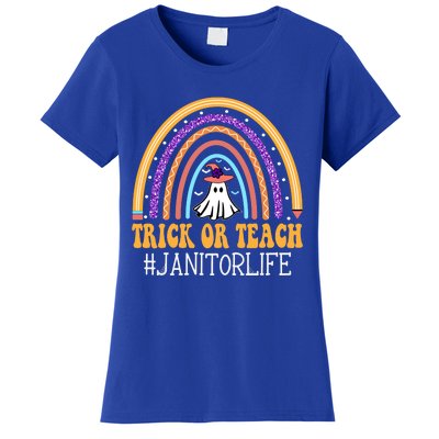 Janitor Rainbow Trick Or Teach Funny Ghost Halloween Gift Women's T-Shirt