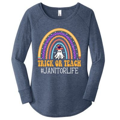 Janitor Rainbow Trick Or Teach Funny Ghost Halloween Gift Women's Perfect Tri Tunic Long Sleeve Shirt