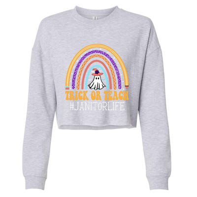 Janitor Rainbow Trick Or Teach Funny Ghost Halloween Gift Cropped Pullover Crew