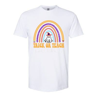 Janitor Rainbow Trick Or Teach Funny Ghost Halloween Gift Softstyle CVC T-Shirt