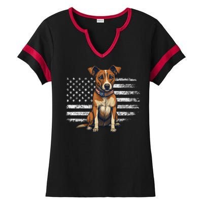 Jack Russell Terrier Dad Mom Dog Lover Usa Flag 4th Of July Cool Gift Ladies Halftime Notch Neck Tee