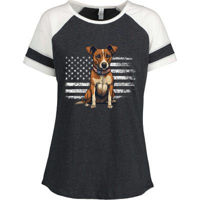 Jack Russell Terrier Dad Mom Dog Lover Usa Flag 4th Of July Cool Gift Enza Ladies Jersey Colorblock Tee