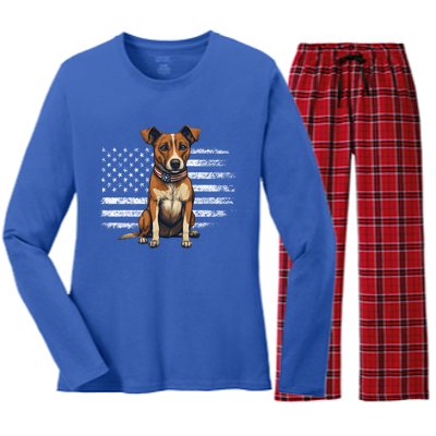 Jack Russell Terrier Dad Mom Dog Lover Usa Flag 4th Of July Cool Gift Women's Long Sleeve Flannel Pajama Set 