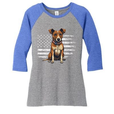 Jack Russell Terrier Dad Mom Dog Lover Usa Flag 4th Of July Cool Gift Women's Tri-Blend 3/4-Sleeve Raglan Shirt