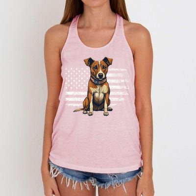 Jack Russell Terrier Dad Mom Dog Lover Usa Flag 4th Of July Cool Gift Women's Knotted Racerback Tank