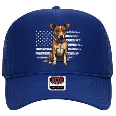 Jack Russell Terrier Dad Mom Dog Lover Usa Flag 4th Of July Cool Gift High Crown Mesh Back Trucker Hat