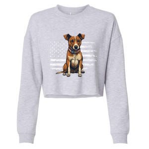 Jack Russell Terrier Dad Mom Dog Lover Usa Flag 4th Of July Cool Gift Cropped Pullover Crew