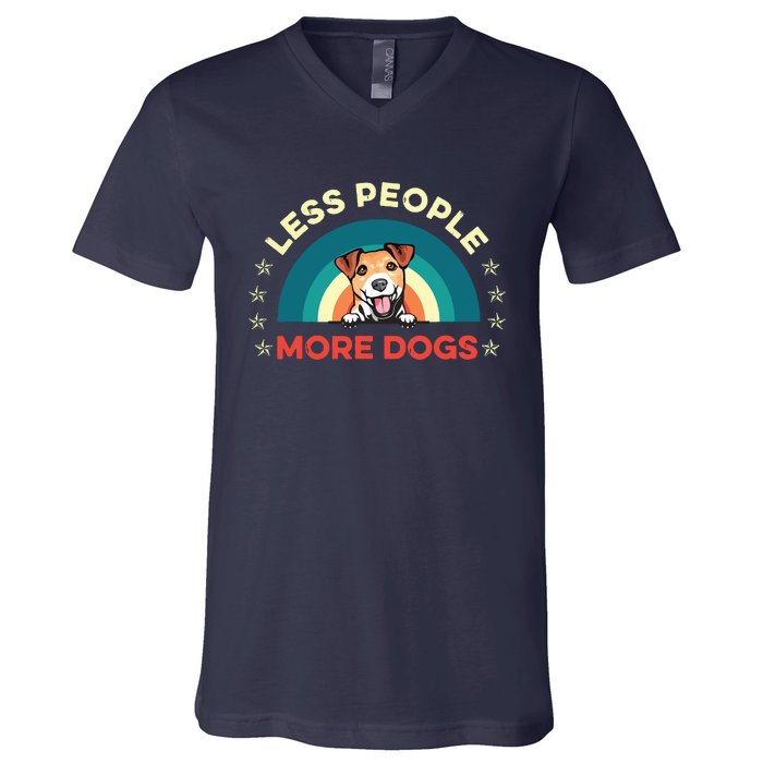 Jack Russell Terrier Dog Less People More Dogs Fathers Day V-Neck T-Shirt