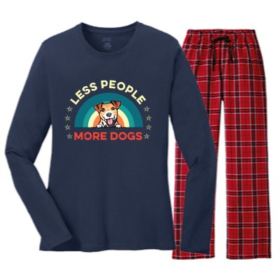 Jack Russell Terrier Dog Less People More Dogs Fathers Day Women's Long Sleeve Flannel Pajama Set 