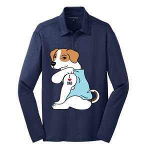 Jack Russell Terrier I Love Dad Funny Dog Silk Touch Performance Long Sleeve Polo