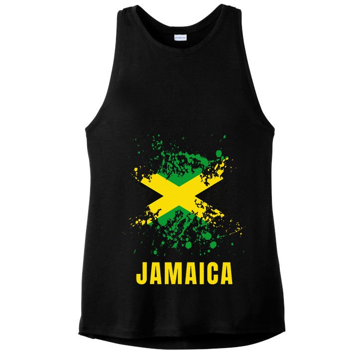 Jamaica Retro Vintage Watercolors Sport Jamaican Flag Ladies PosiCharge Tri-Blend Wicking Tank
