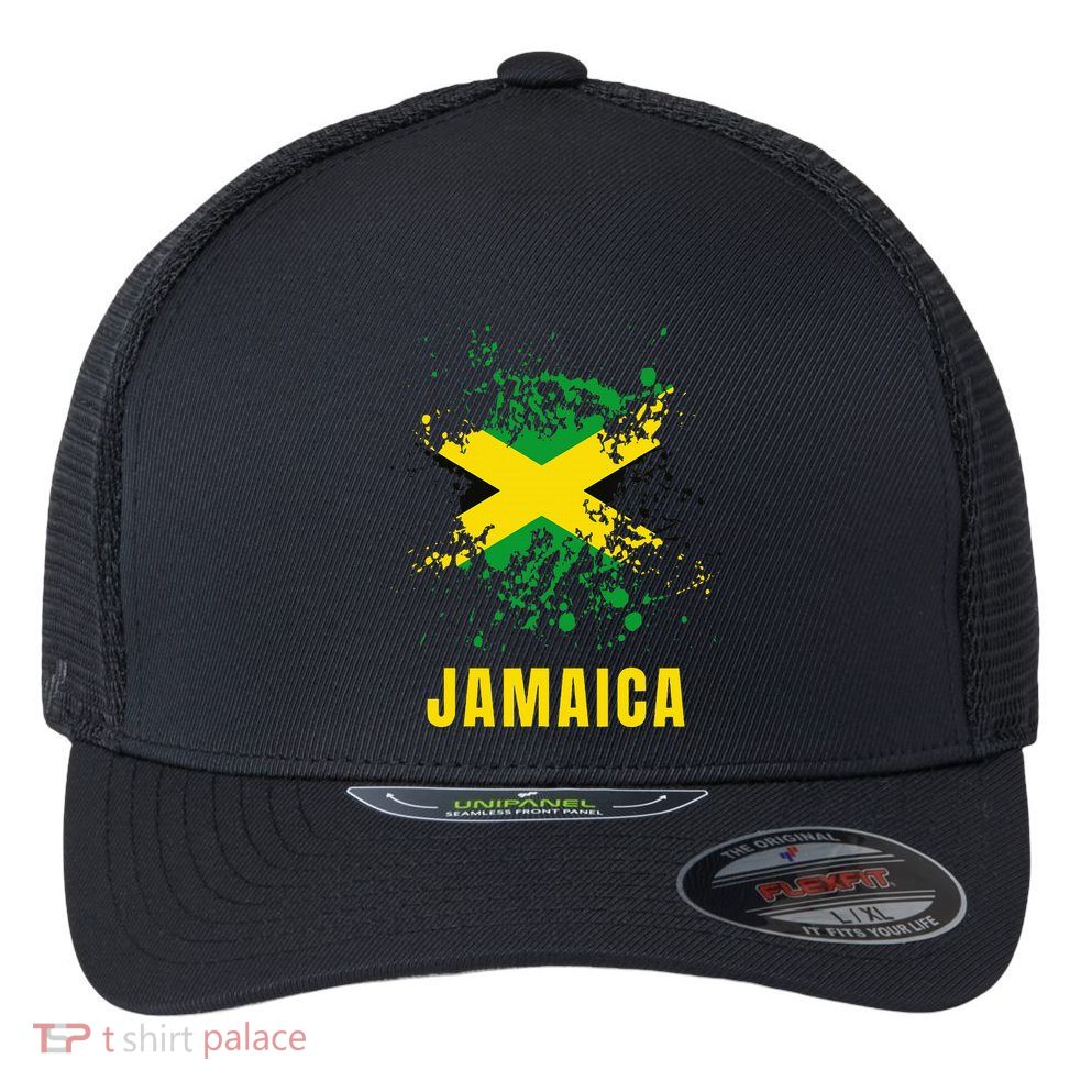 Jamaica Retro Vintage Watercolors Sport Jamaican Flag Flexfit Unipanel Trucker Cap
