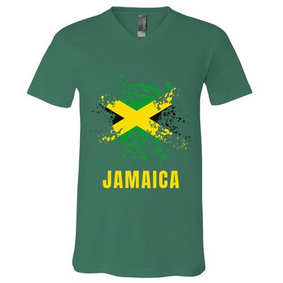 Jamaica Retro Vintage Watercolors Sport Jamaican Flag V-Neck T-Shirt