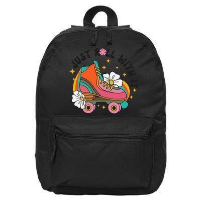 Just Roll With It Roller Skating Retro Summer Vintage Roller 16 in Basic Backpack