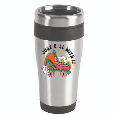 Just Roll With It Roller Skating Retro Summer Vintage Roller 16oz Travel Tumbler
