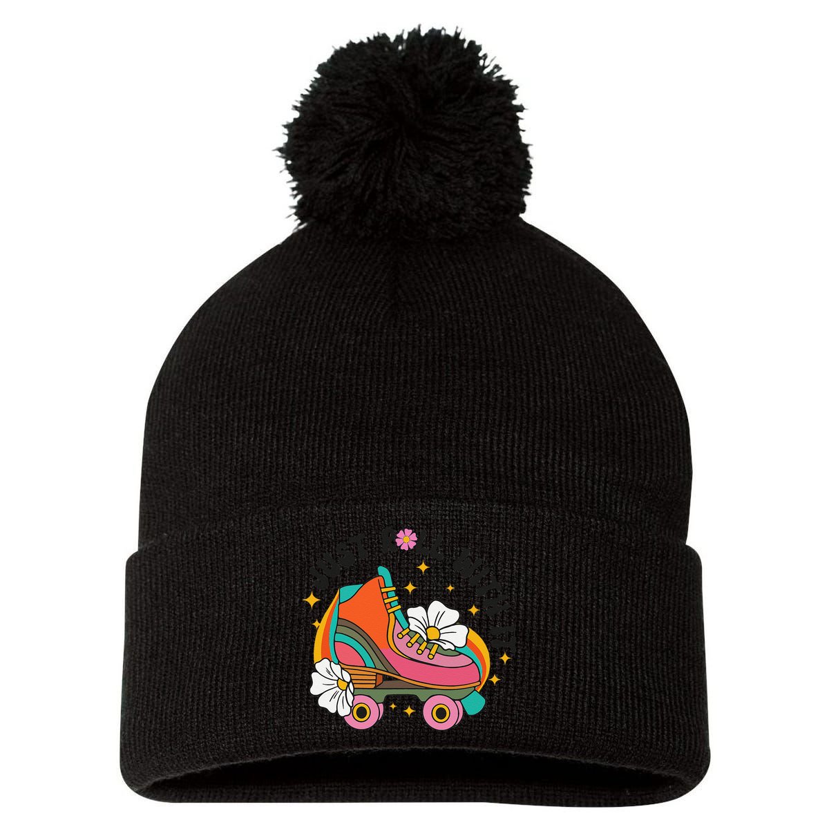 Just Roll With It Roller Skating Retro Summer Vintage Roller Pom Pom 12in Knit Beanie