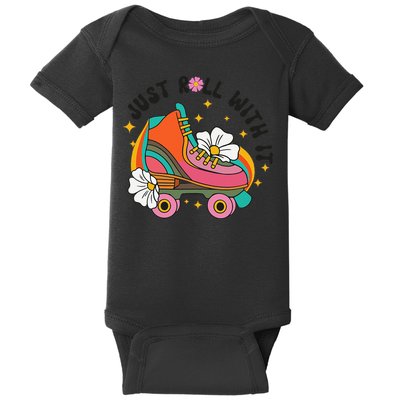 Just Roll With It Roller Skating Retro Summer Vintage Roller Baby Bodysuit