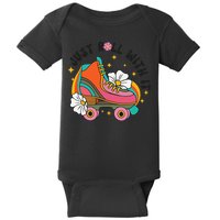Just Roll With It Roller Skating Retro Summer Vintage Roller Baby Bodysuit