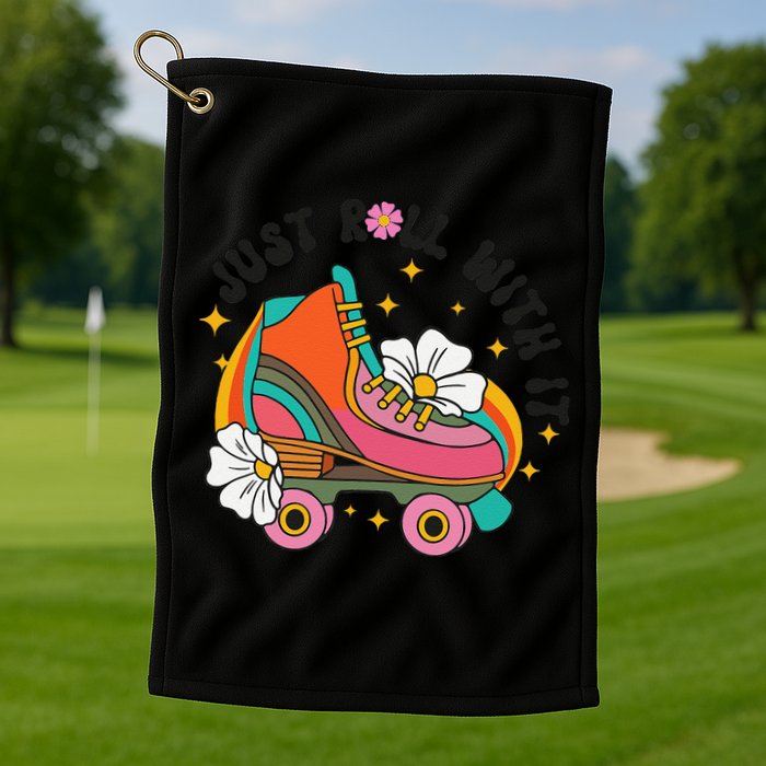 Just Roll With It Roller Skating Retro Summer Vintage Roller Golf Towel