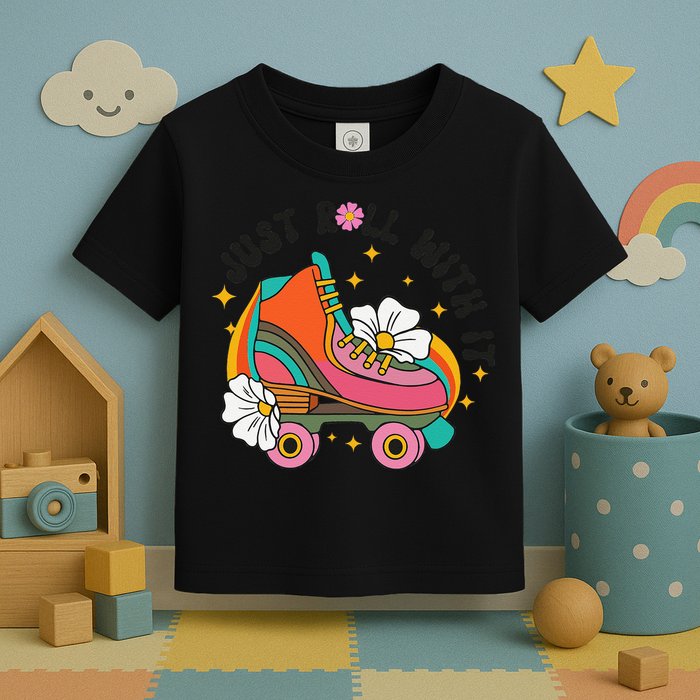 Just Roll With It Roller Skating Retro Summer Vintage Roller Toddler T-Shirt