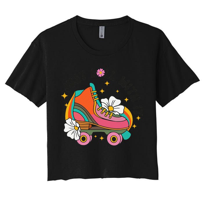 Just Roll With It Roller Skating Retro Summer Vintage Roller Crop Top