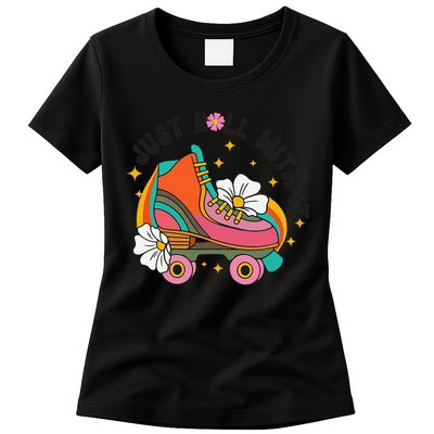 Just Roll With It Roller Skating Retro Summer Vintage Roller Womens T-Shirt